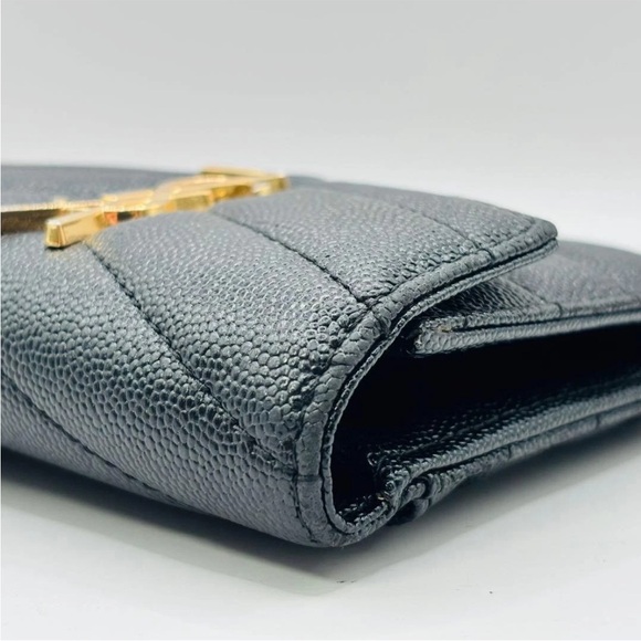 Yves Saint Laurent Black Chevron Wallet with Gold Logo - Picture 6 of 13
